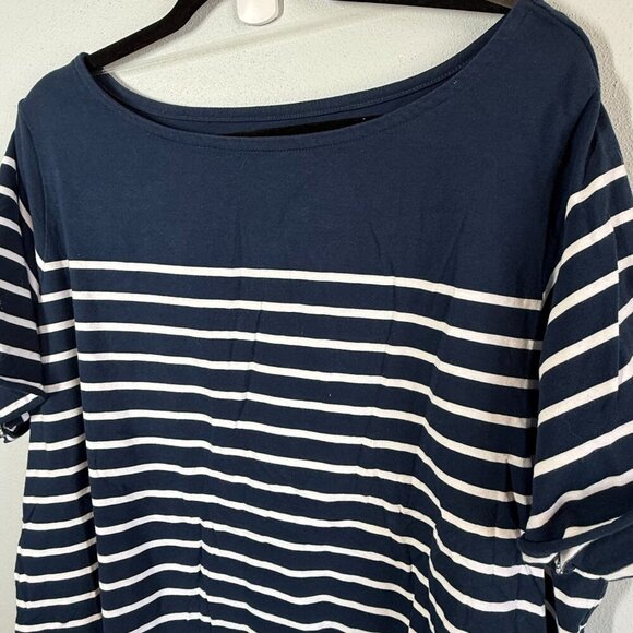 Time & Tru Womens Blue/White Boat Neck Striped Tee Short Sleeve 3X Casual - Picture 3 of 6